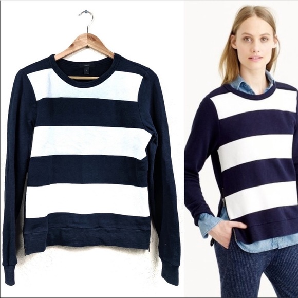 J. Crew Painted Navy Stripe Side Zip Sweater